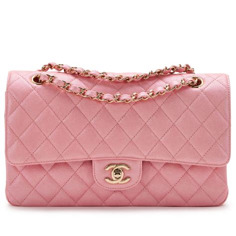 Chanel Iridescent Pink Quilted Caviar Medium Classic Double 